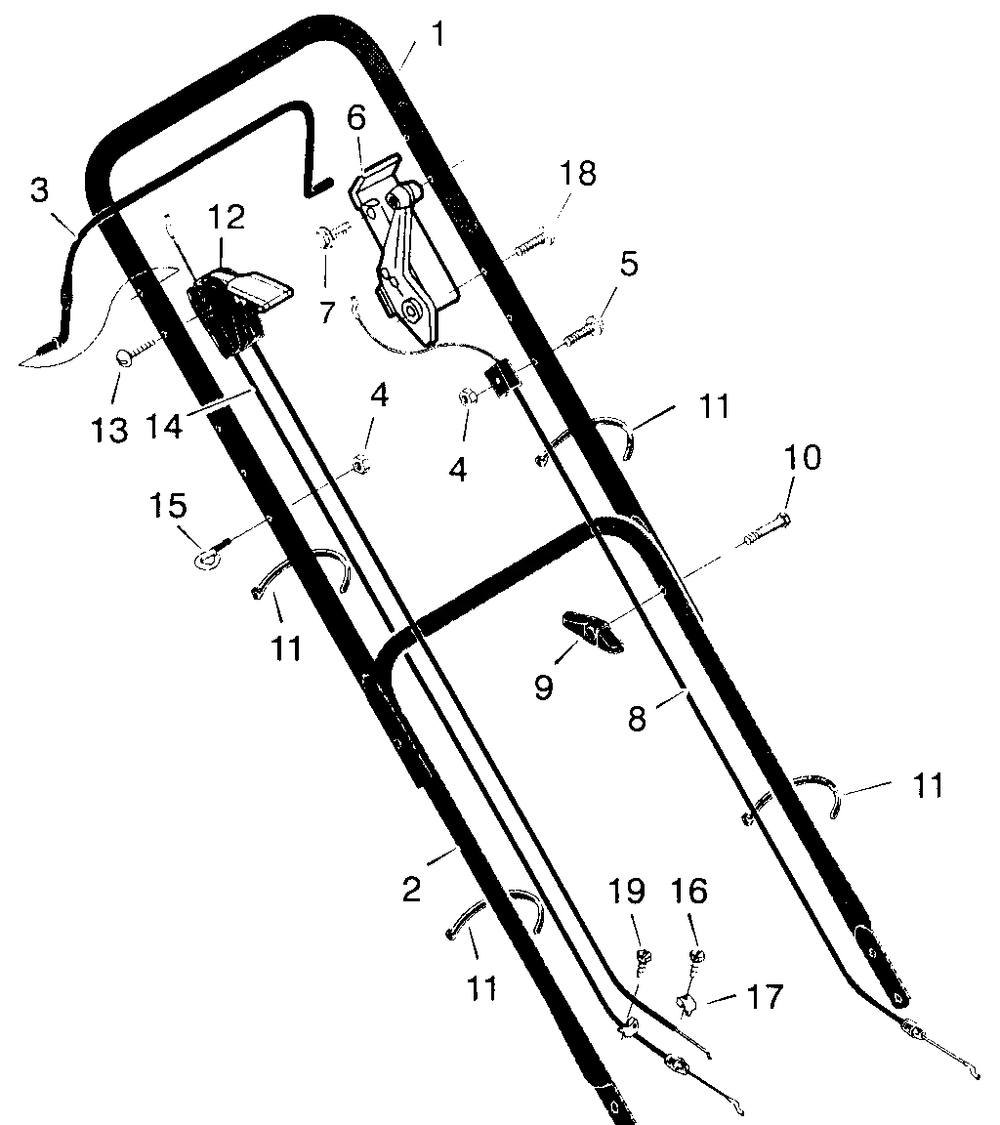 Handle Assembly Diagram and Parts List for 22635E 1997 Briggs and Stratton Lawn Mower